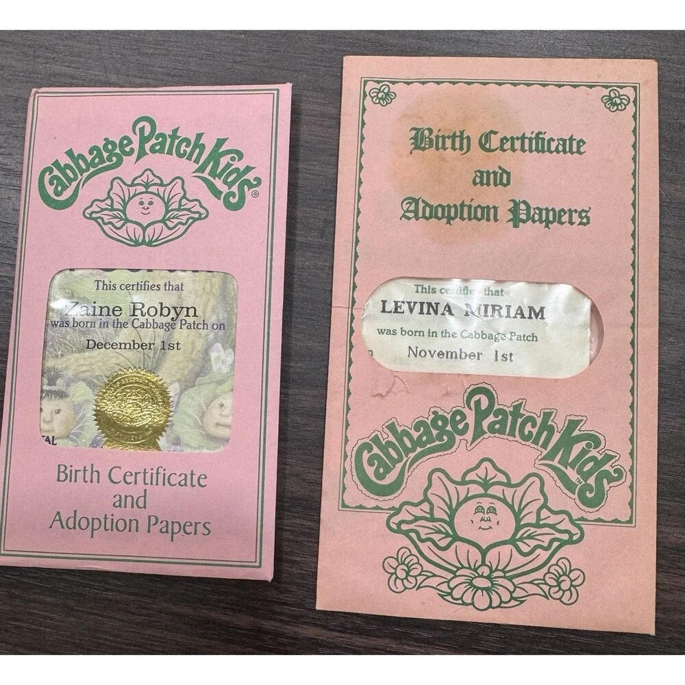 Vintage Cabbage Patch Kids Paperwork Adoption Papers Preemie Twins Birth